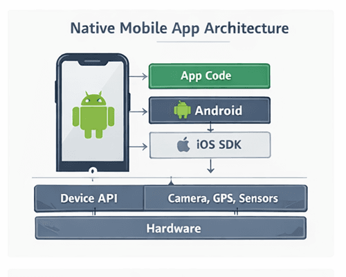 Native mobile app architecture diagram showing direct SDK communication